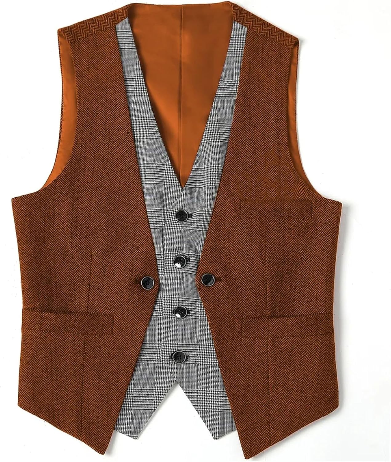 Men's Fake Two Pieces Suits Vest V Neck Herringbone Business Formal Waiscoat