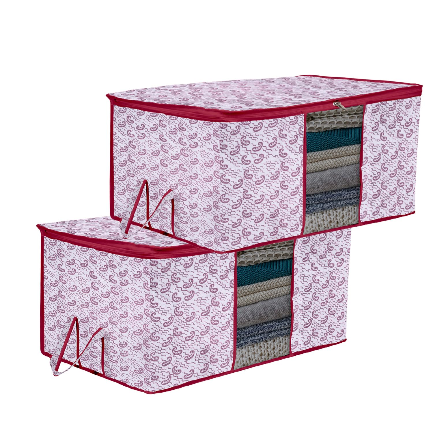 Kuber Industries Underbed Storage Bag | Clothes Storage Bag | Blanket Cover with Clear Window | Zipper Closure & Handle Cloth Organizer | Carry-Design | Large | Pack of 2 | Maroon-image-6