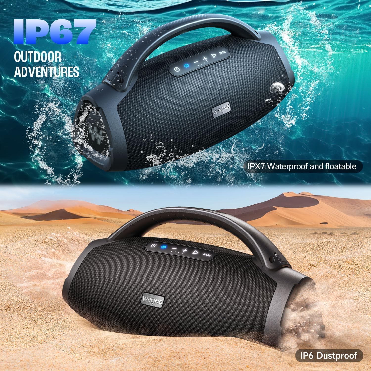 330W Peak Loudest Boom Box, 7.5" Subwoofer/2.1Ch/IPX7 Waterproof, 200W RMS Party Large Bluetooth Speaker Wireless with 2 Woofers/DSP/BT5.4/APP/Fast Charge/OTG/AUX/Guitar-in, Massive Bass for Outdoors - Image 4