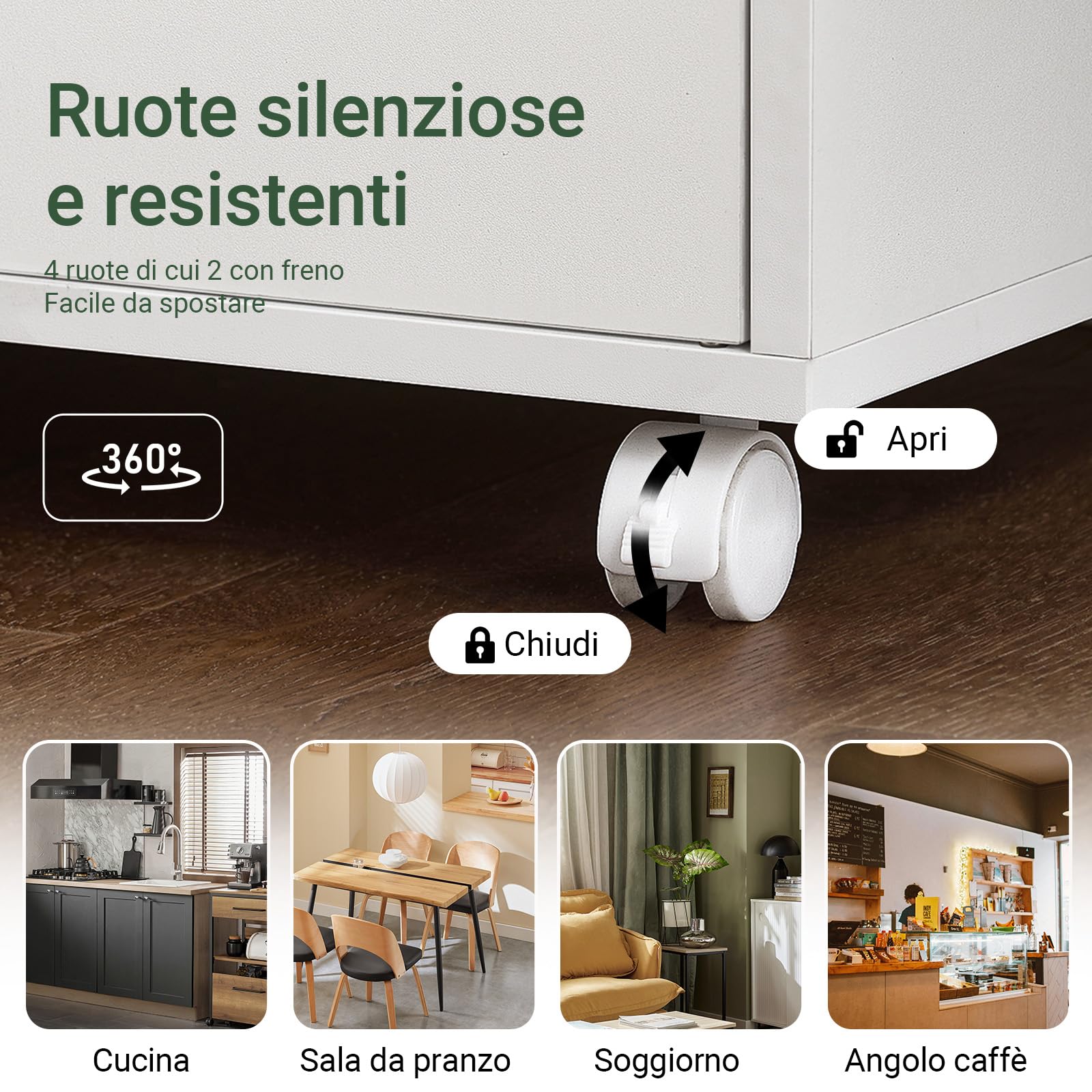 SoBuy Mobile Cucina Salvaspazio con Ante e Ripiano Regolabile – Carrello con Ruote Compatto per Microonde, Stampa o Caffè – Credenza Cucina Moderna Bianca 92x59x40 cm FRG241-W