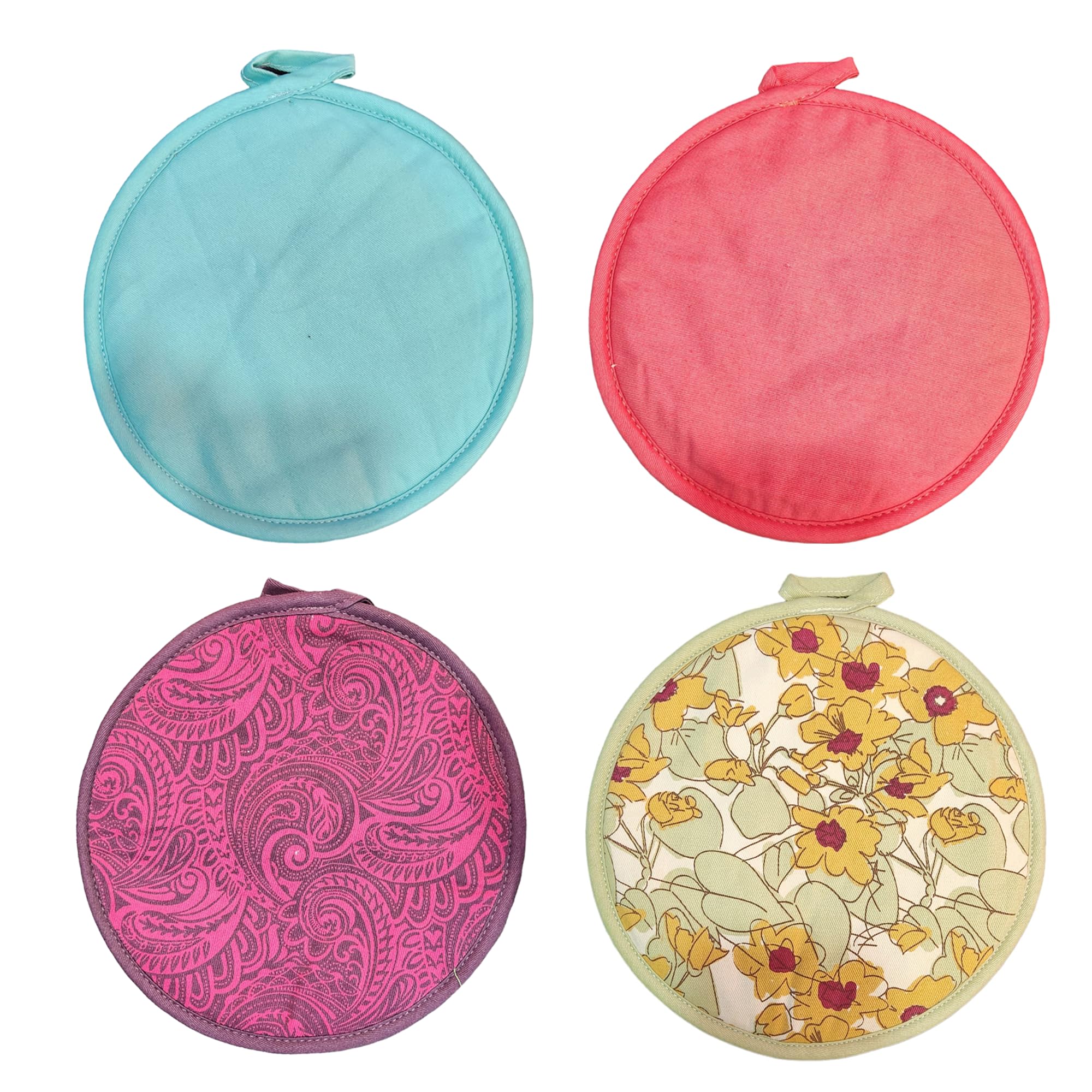 Pot Holders Grips Silicone & Cotton Pot Holder for Kitchen Heat Resistant Pot Holders, Hot Pads for Countertops Oven Pot Holders Cotton Potholders for Kitchen Cooking Baking -4 Pack- Random-Multicolor