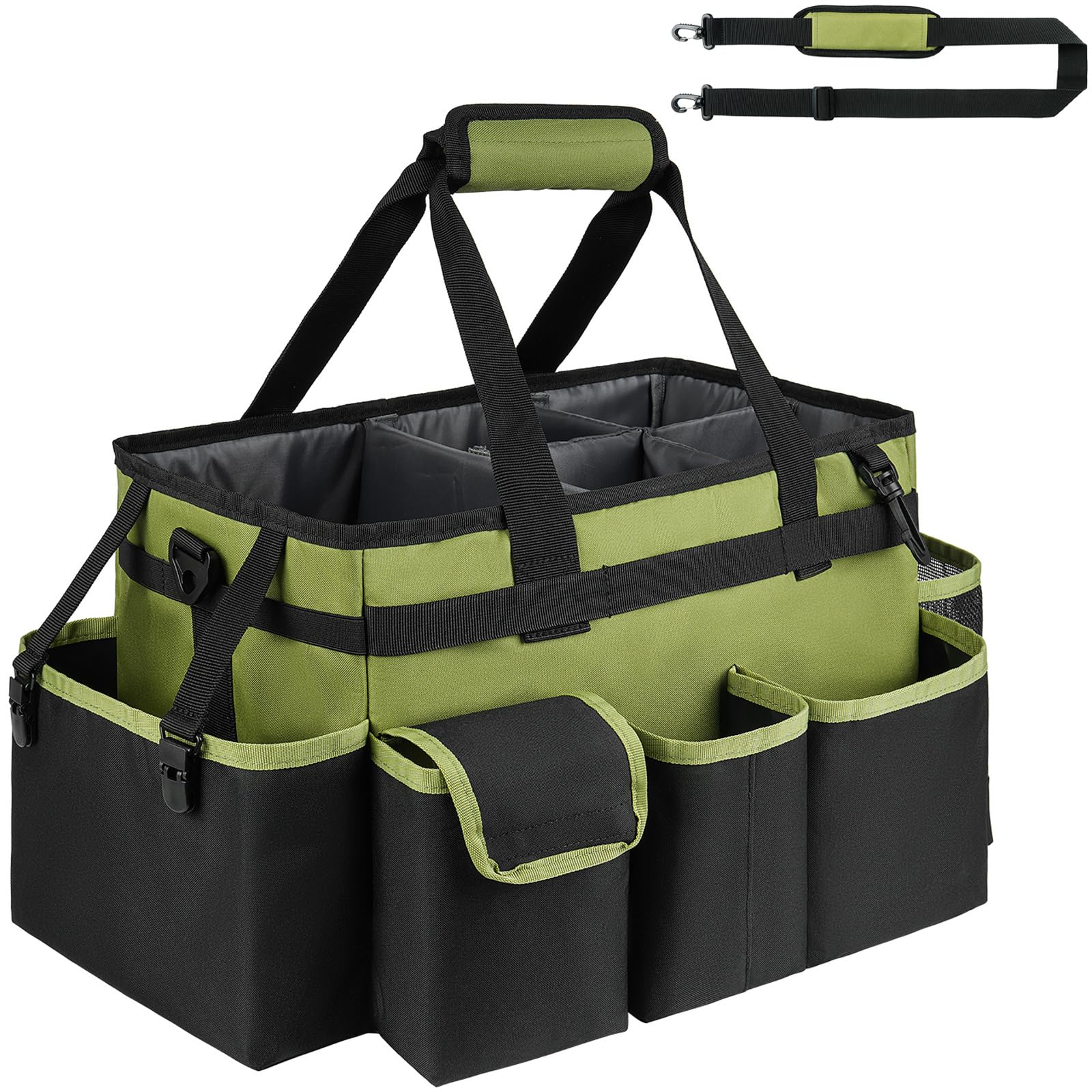 ZIOZERTT Cleaning Caddy,Large Cleaning Bags for Housekeepers,Cleaning Supplies Organizer with Handle,Green