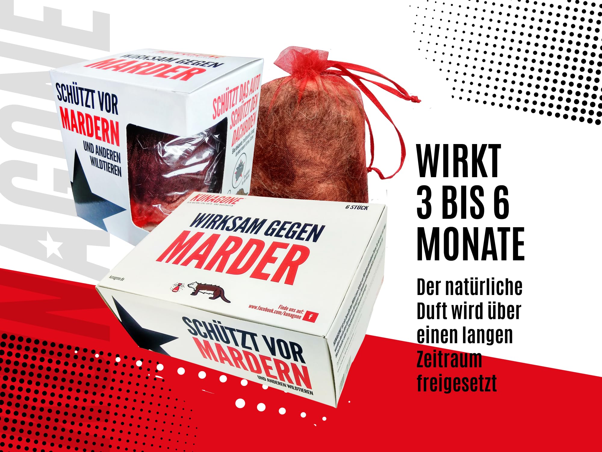 Marderschreck, Marder-Abwehrmittel 24er-Pack, Natürliches Mittel gegen Marder für das Auto und den Dachboden, Marderabwehr, Marderschutz, Hundefell mit Wachs, wirkt 3-6 Monate, 24 Stück