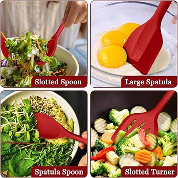 LIANYU 8Pcs Kitchen Cooking Utensils Set, Red Silicone Spatula Utensils