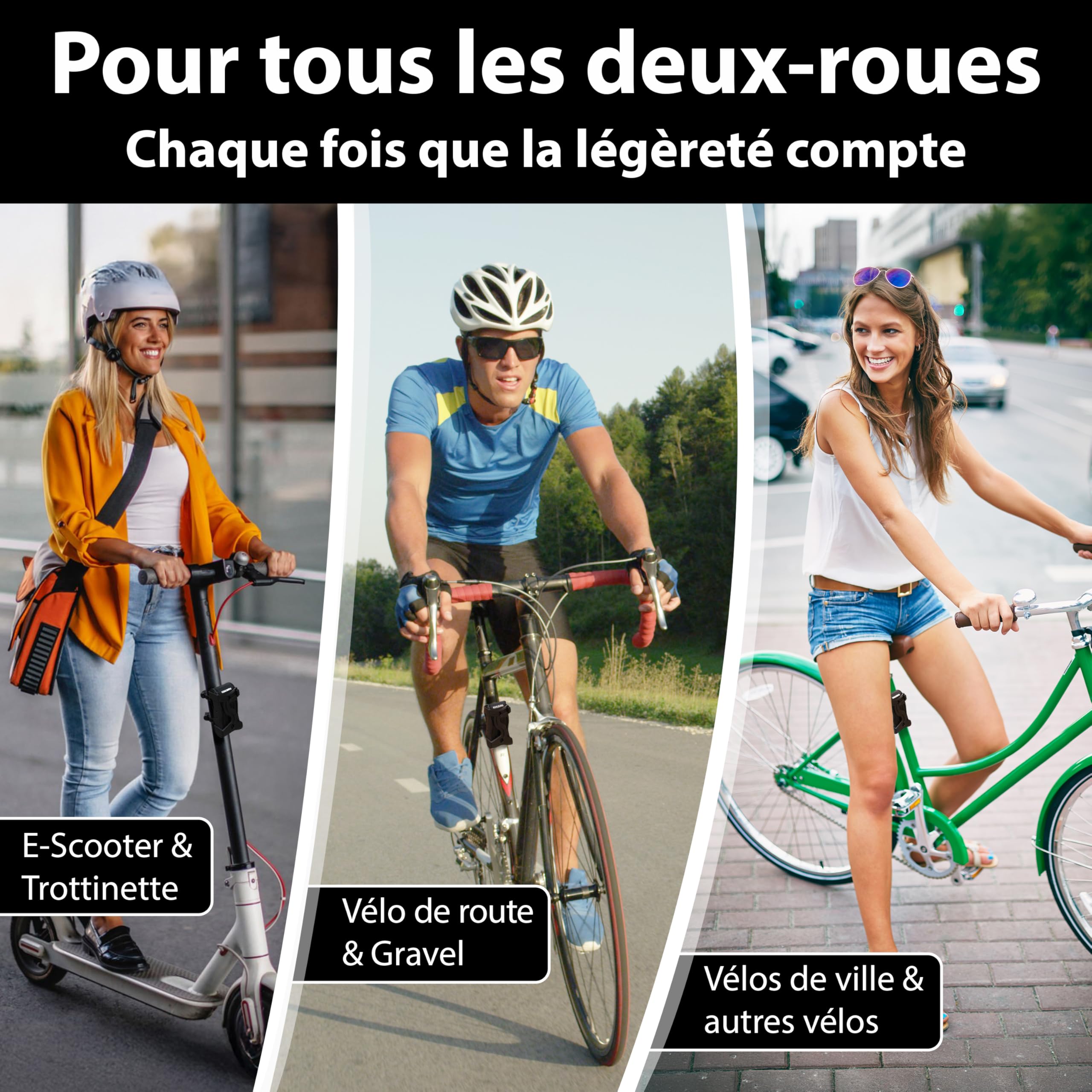 KOHLBURG antivol pliable léger de 420 g avec support pour longues randonnées, protection courte durée, antivols à maillons 70 cm pour vélo, e‑bike & vélo de course, mini antivol pliable petit & léger