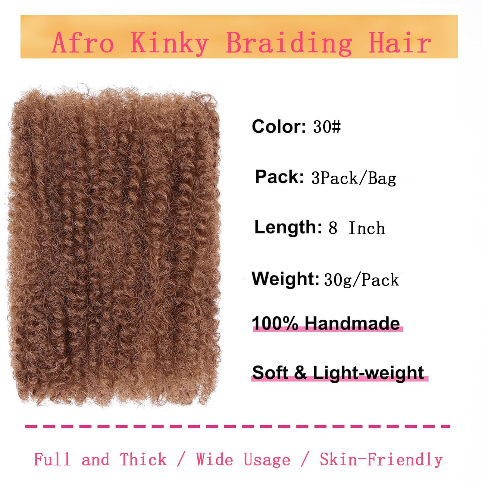 TOOPBIUTI Afro Kinky Bulk Hair 8 Inch Spring Twist Braiding Hair Bulk Locs Dreadlock Extensions Afro Kinky Curly Crochet Braid Hair (30# - Image 2