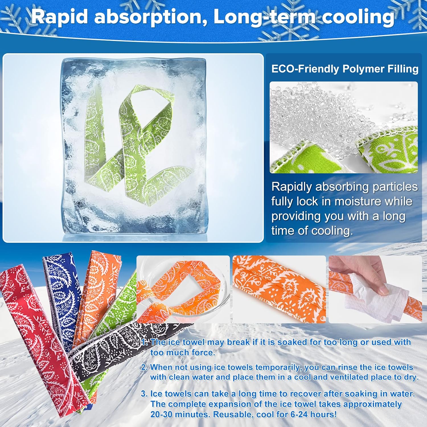 Vanvene ICE Cool Scarf Neck Wrap Cooling Scarf, cooling neck wraps ,for Extremly Hot Weather Outdoor, Walking