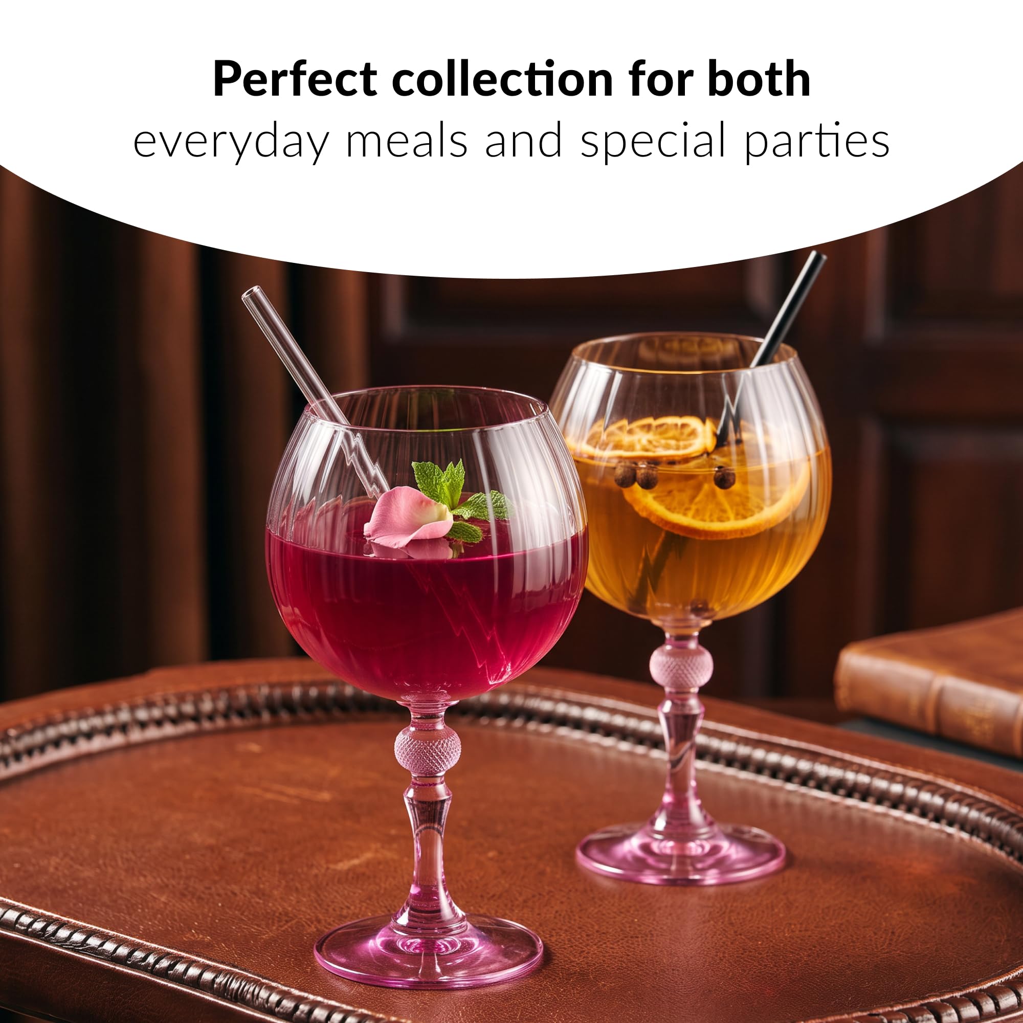 KROSNO Kieliszki do ginu 660 ml z różową nóżką, zestaw 2 szt. – do Gin&Tonic, Aperol Spritz i Koktajli – Bez ołowiu – Można myć w zmywarce – Bubble Celebration Moments