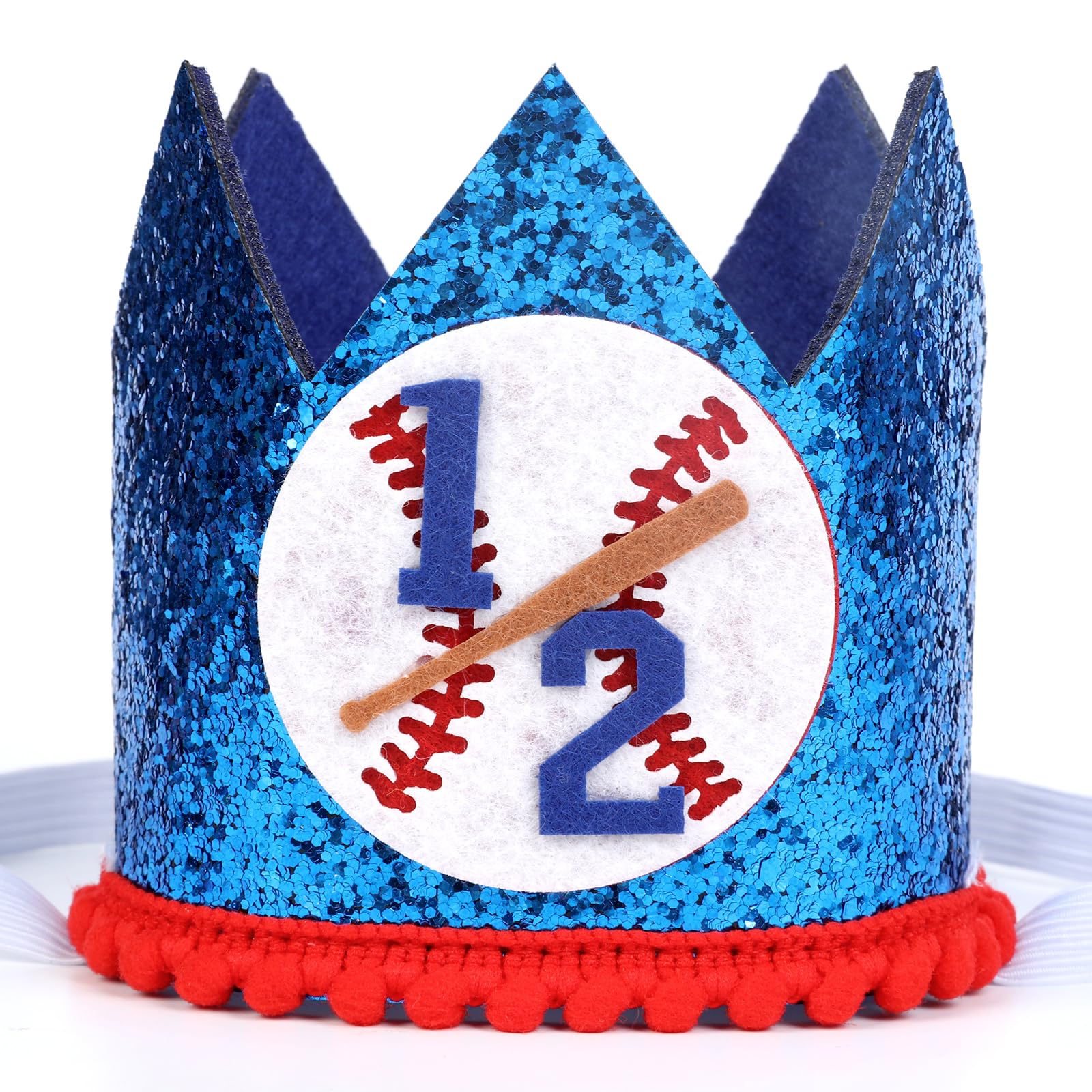 Cheerupp 1/2 Baseball Birthday Hat for Girls and Boys, Baseball Half Birthday Glitter Hat Crown for Sports Themed Six Months Half Birthday Party Decorations Supplies