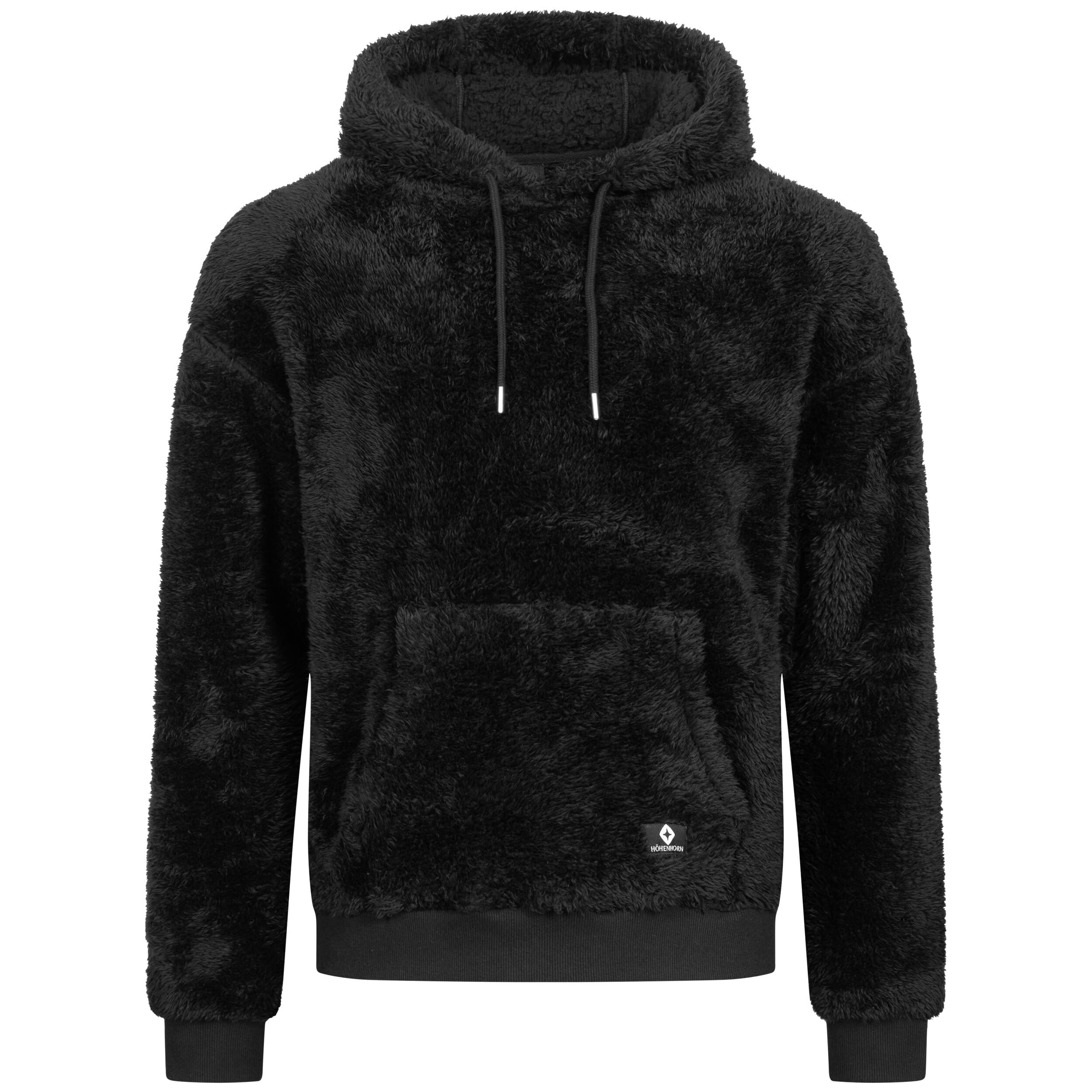 Höhenhorn Bärg Hoodie Teddy Fleece Men's Hooded Pullover Hoodie Sweatshirt, black, L