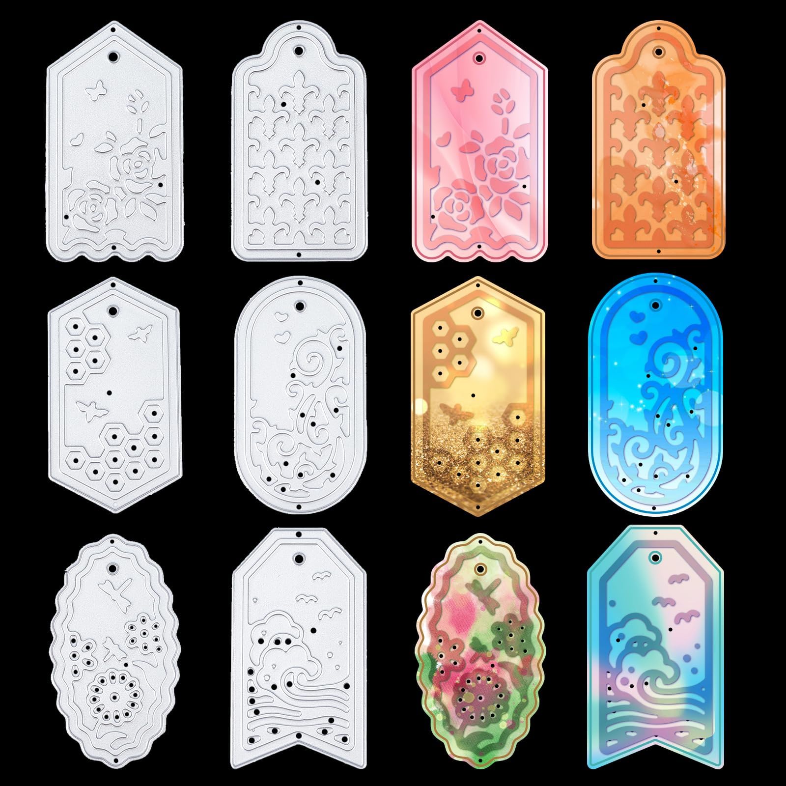 ORIGACH 6 Pcs Metal Tag Cutting Dies and Embossing Folders Template for Tag Paper Card Making Crafts Supplies