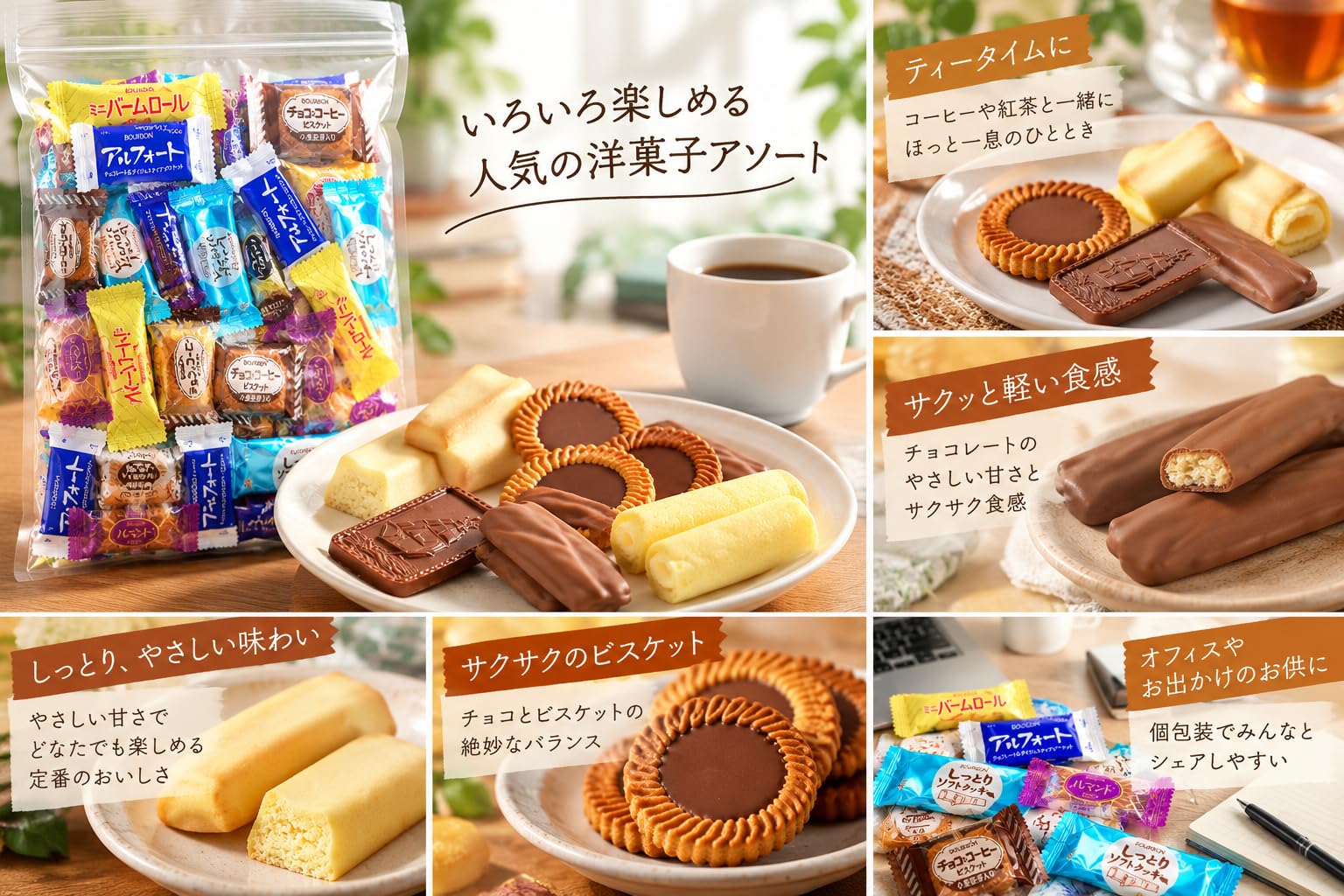 Amazon.co.jp: ブルボン バラエティアソート 人気6種 566g（64個