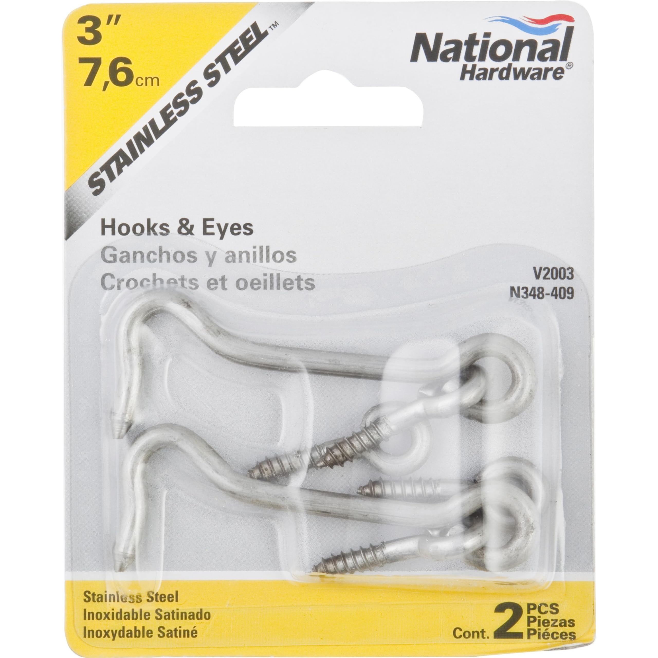 Crochet en acier inoxydable N348-409 National MFG 7,6 cm avec oeil pour fixation