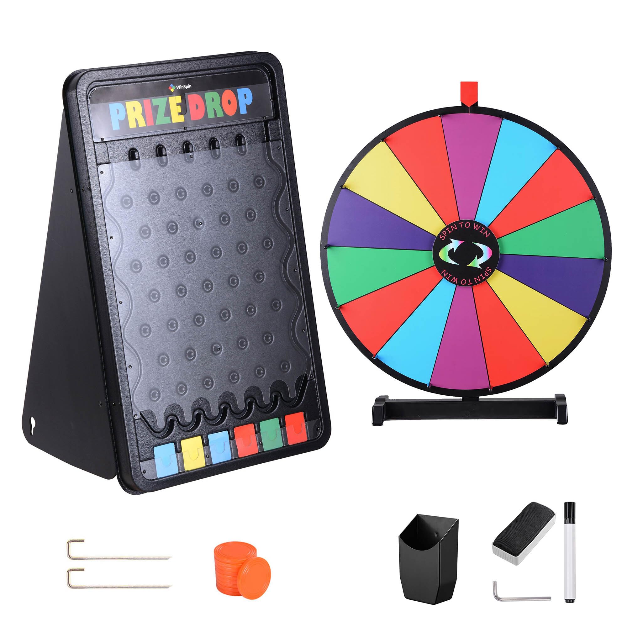 WinSpin 24" Spinning Color Prize Wheel with 30"x19" Prize Drop Board Game Party Trade Show