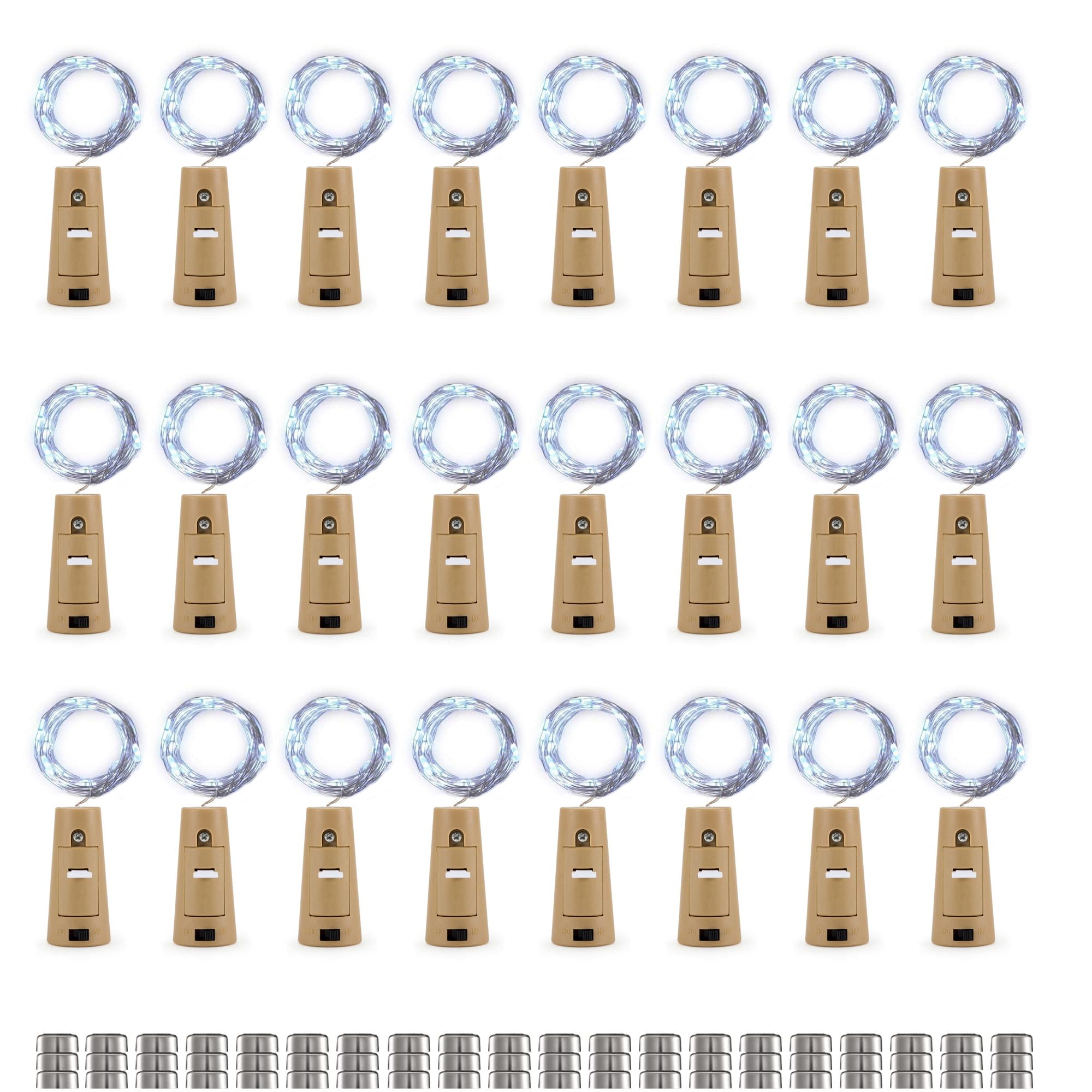 YzoTek 24 Pack Bottle Lights - 20 LEDs Cork String Lights for Wine Bottle, 6.5ft (2M) Silver Copper Fairy Lights for Party Birthday Wedding Christmas DIY Indoor/Outdoor Decor(72 Additional Batteries)