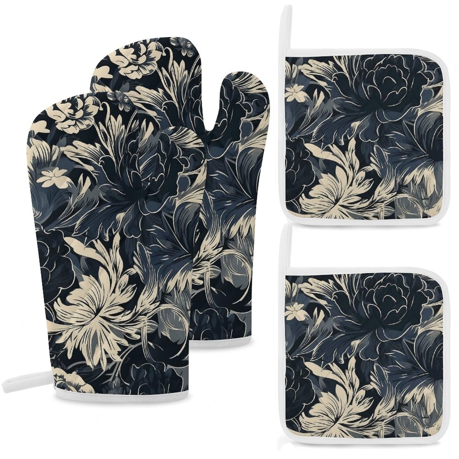 Gants de cuisine isolants contre les brûlures set de maniques en coton