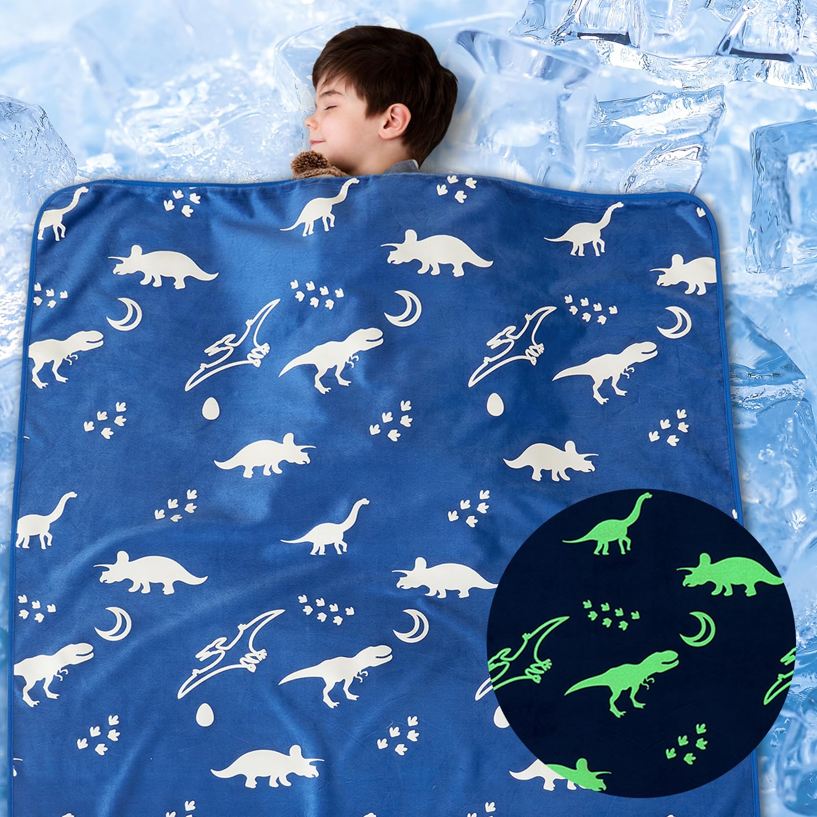 Cloele Kids Cooling Blanket for Hot Sleepers - Glow in The Dark Blanket Dinosaur Toys Gift for Boys,Q-Max>0.4 Arc-Chill Cooling Fiber,Ideal for 2-10 Year Old Teens Summer Cool Blanket,50"x60"