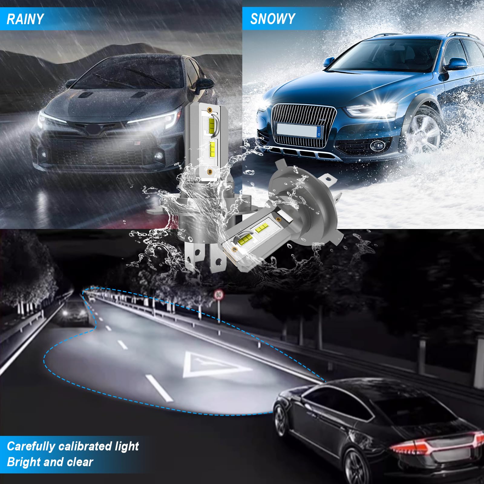 Lampadina H4 LED Per Auto, 60W 28000LM 6500K Bianco 600% Luminosità, Kit di Conversione Lampadine Abbaglianti/Anabbaglianti, Per Auto e Moto a 12V, 2 Pezzi