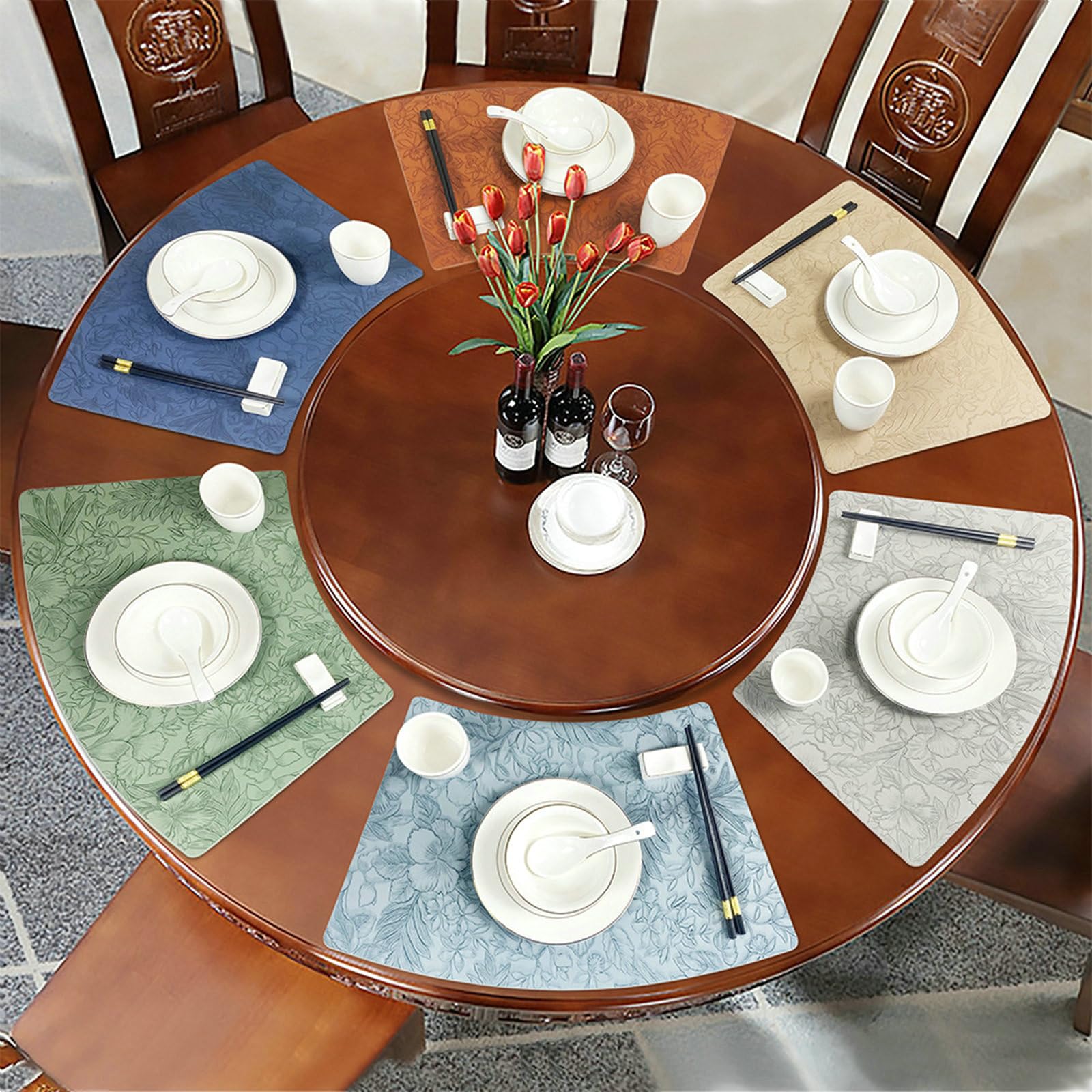 Juego de 10 manteles individuales de mesa, mantel lavable de piel con textura de hojas, antideslizante, fácil de limpiar, verde, 27 x 43 cm