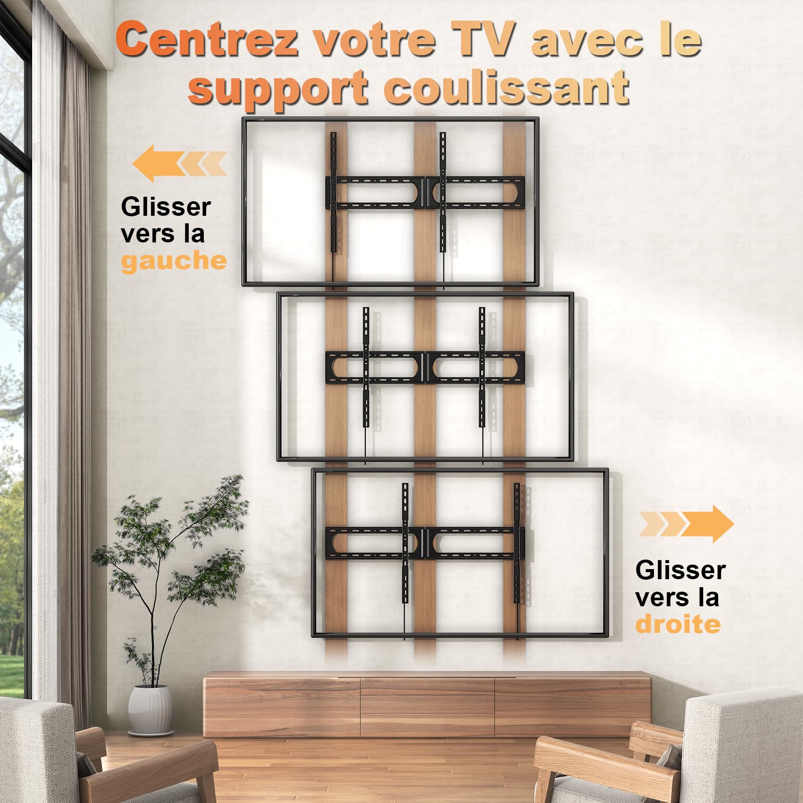 Support Mural Universel Ultra Fin pour téléviseurs de 37 à 140 Pouces, Jusqu'à 125 kg, VESA Max 1200 x 800, Noir