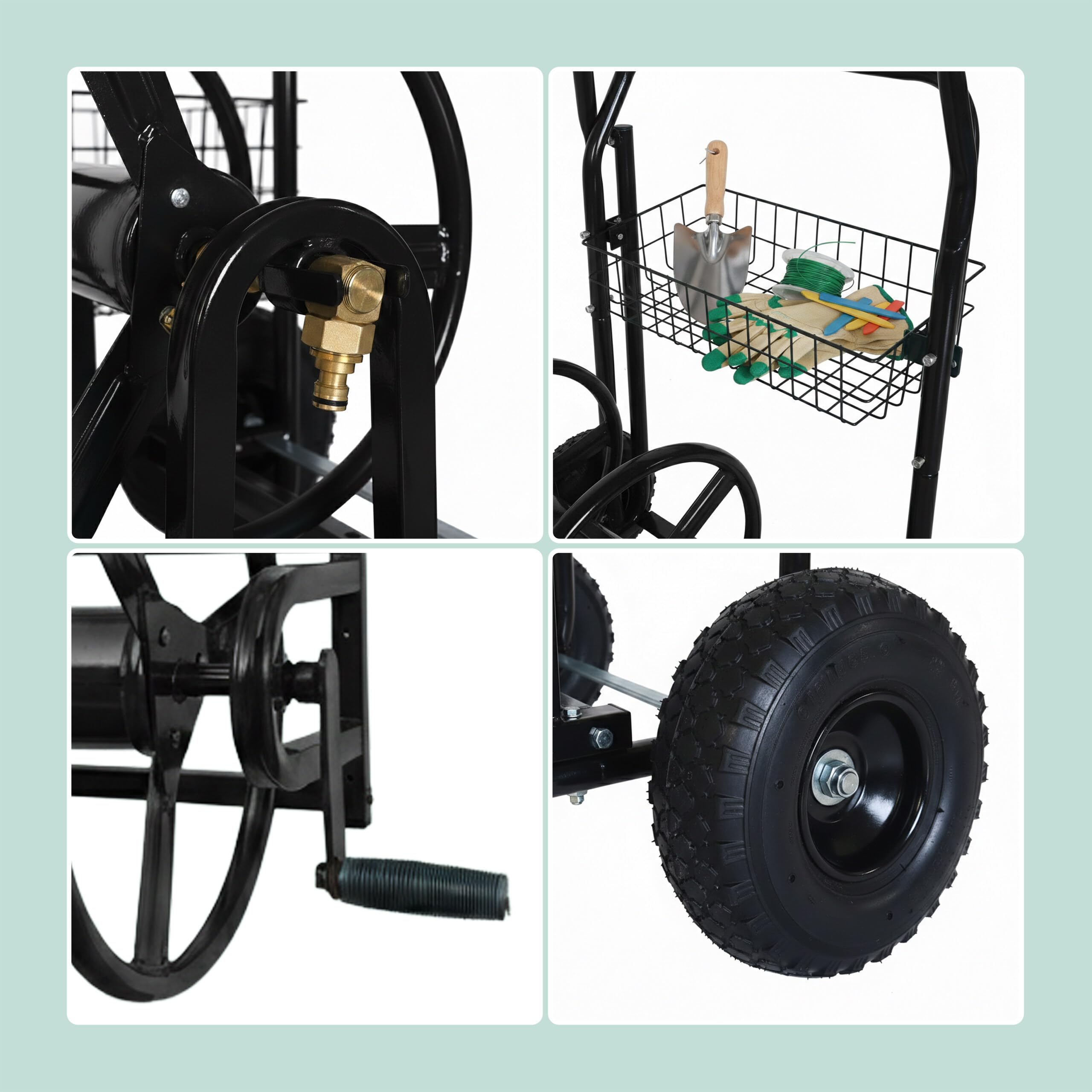 Relaxdays Schlauchwagen, 60 m, Klickkupplung, 2 Luftreifen, Stahl, abnehmbare Schlauchtrommel, Schlauchwickler, schwarz