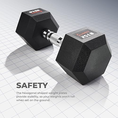 Miniatura 4 de Sunny Health & Fitness Mancuerna de estilo hexagonal Core Fit de 5 libras a 50 libras, asas cromadas, peso de mano para entrenamiento de fuerza,