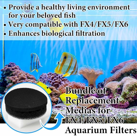 Threlaco 24 Pcs Aquarium Filter Media Kit Compatible with Fluval Fx4/Fx5/Fx6 Filters, 4 Bio-Sponge Pads, 6 Bio-Sponge Block, 6 Activated Carbon, 4 Carbon Foam Pad, 2 Silicone Lube, 2 Ceramic Rings