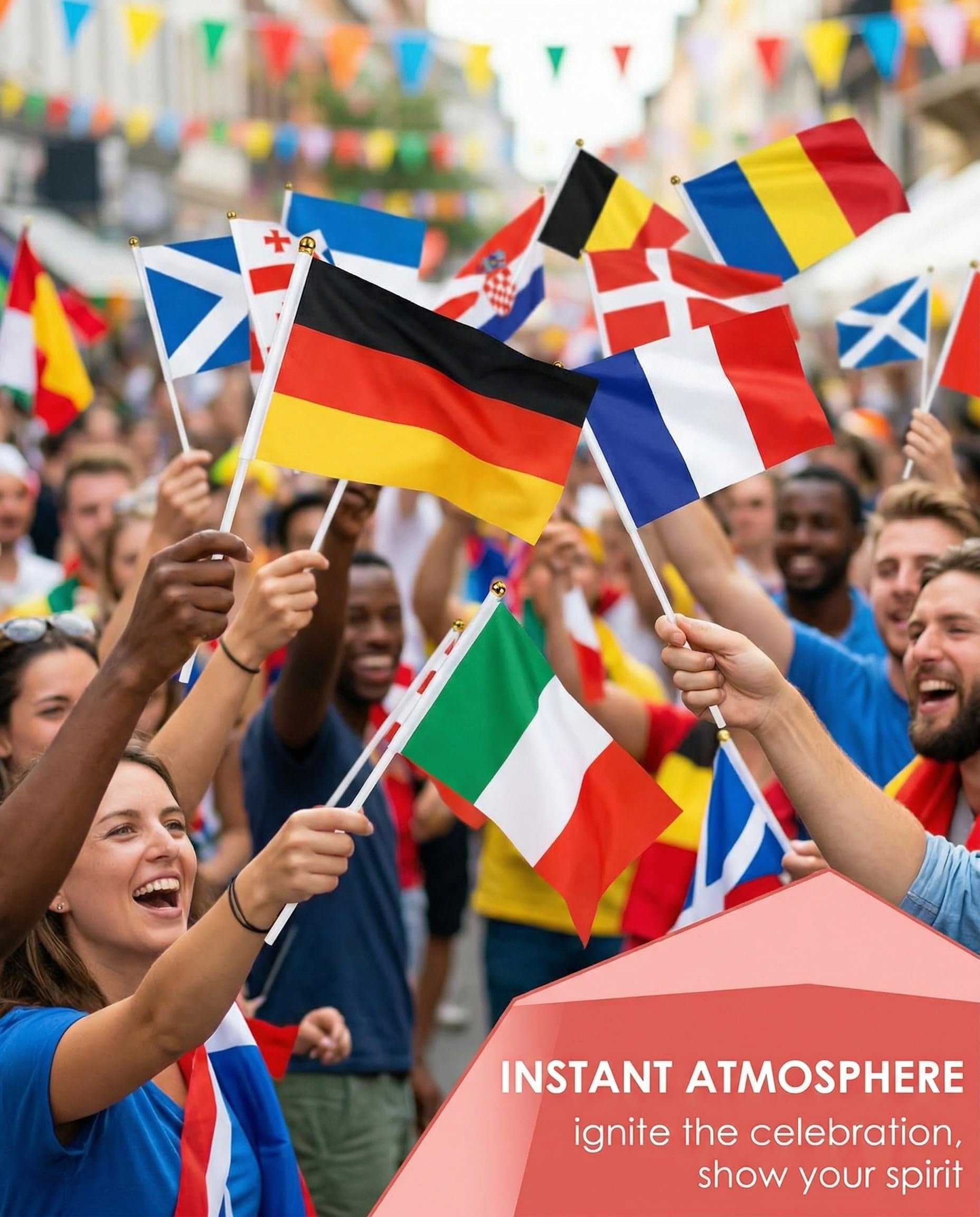 Banderas Países Europeos 24 Unidades Doble Cara con Palo para Mundial Eurocopa Fútbol Fiestas Decoración Eventos Deportivos