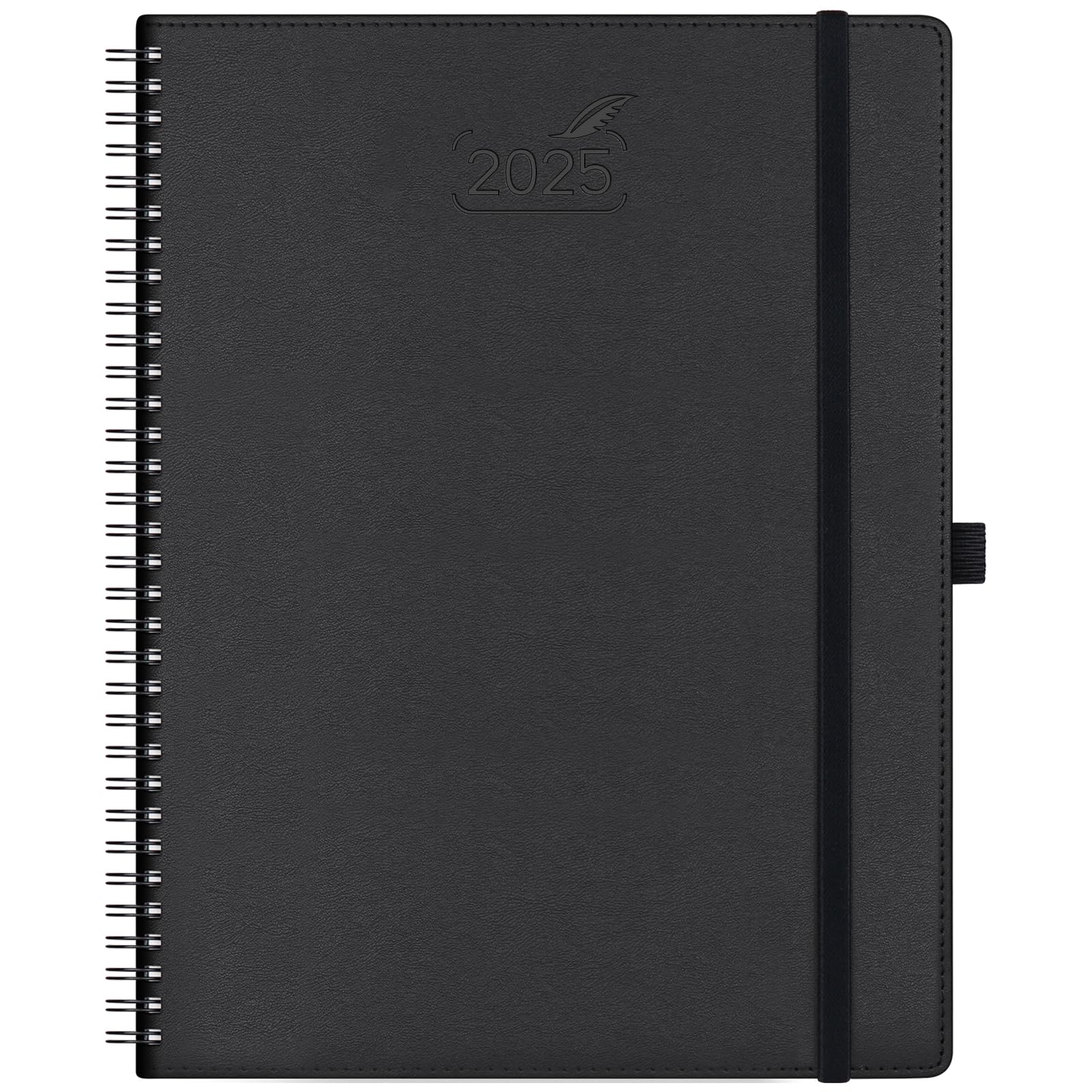 BEZEND Agenda 2025 Semana Vista Vertical A4 con Mensuales Planificador Anual 2025 Espiral | Papel de 100 g/m² & Tapa Blanda de Cuero PU, Negro