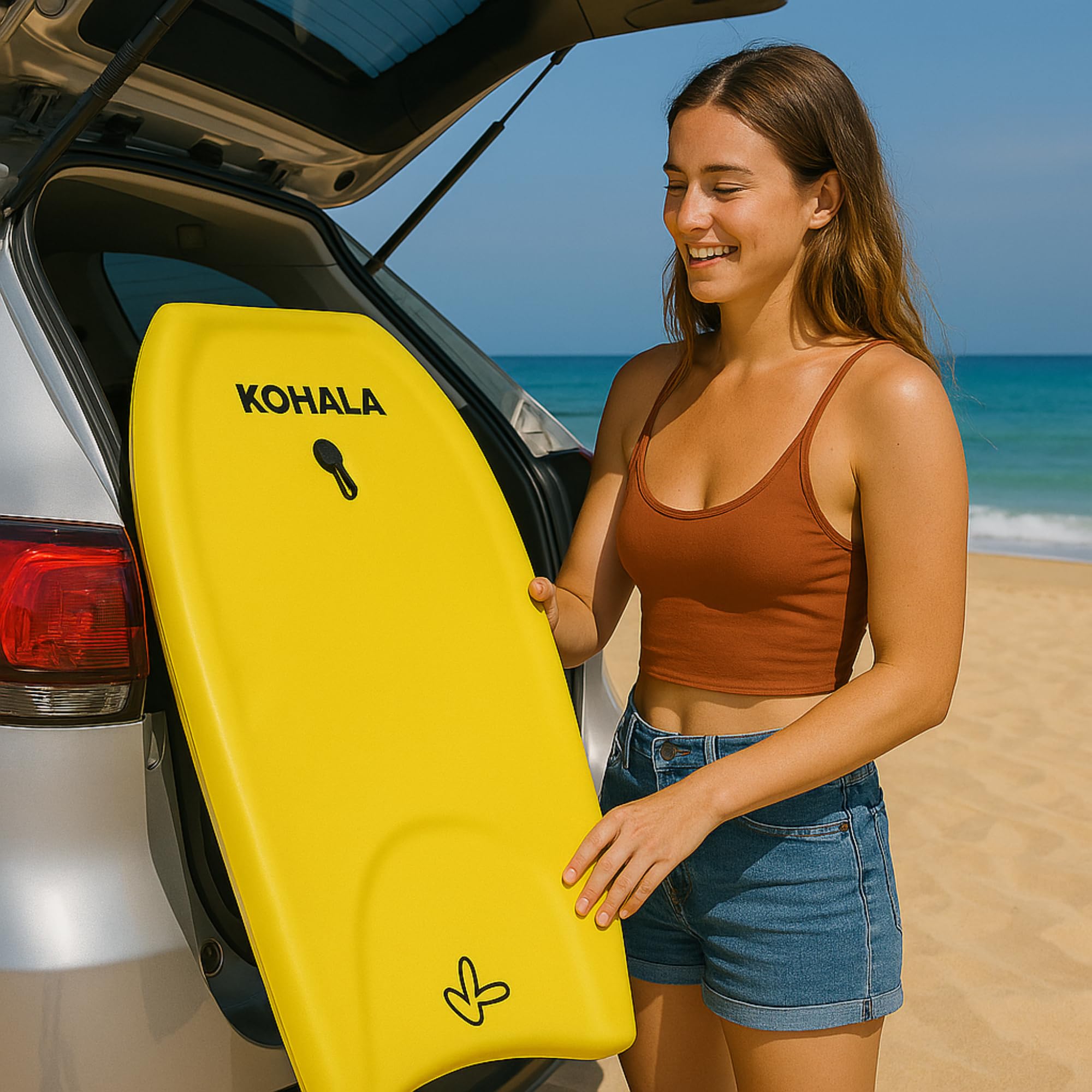 KOHALA Tabla Bodyboard 40/42 Pulgadas Amarillo para Jóvenes y Adultos con Correa de Seguridad