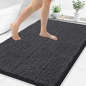 Smiry Luxury Chenille Bathroom Rugs 40x32, Extra Soft and Absorbent Shaggy Bath Mat, Machine Washable, Non-Slip Plush Carpet Runner for Tub, Shower, and Floor, Home Decor Accessories, Charcoal Grey