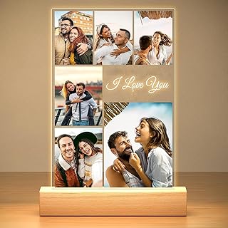 Personalised Birthday Gifts for Women and Men, Personalised Photo Frame with Photos, Customised Picture Frame with Night Light, Personalised Christmas Couple Gifts for Girlfriend, Boyfriend