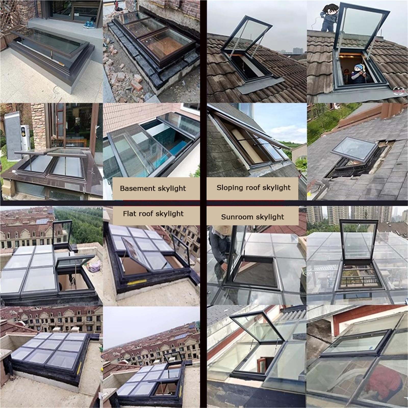 Personalizzabile Finestre Tetto Lucernario, Doppi Uscita D'emergenza Illuminazione Finestra Pozzo, Telaio Alluminio Elettrico Sensore Pioggia Tutto Uno Ventilazione(40x80cm)