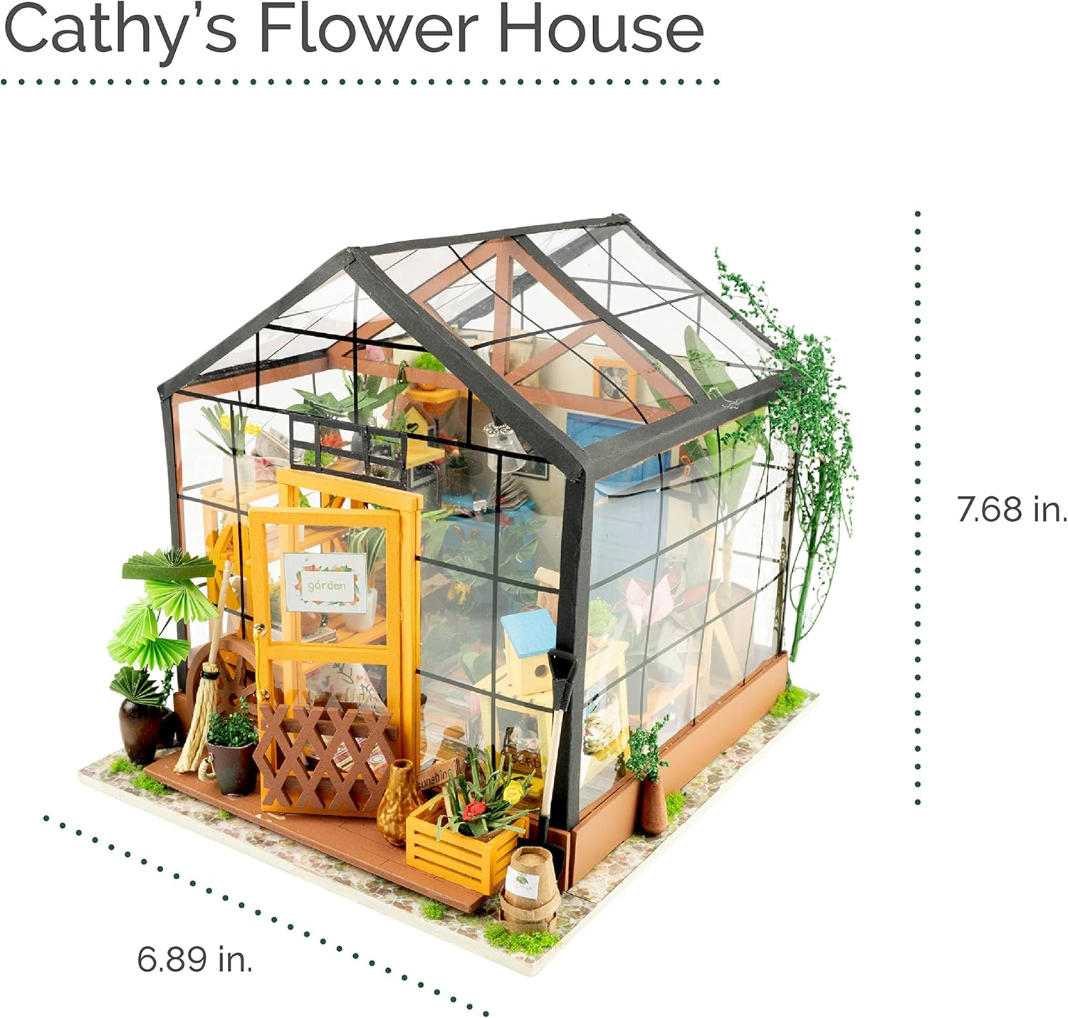 Hands Craft DIY Miniature Dollhouse Kit - Cathy's Flower House 3D Model Tiny House Building with LED Lights Wood Prefabricated Pieces Puzzle 1:24 Scale Crafts for Adults and Teens DG104