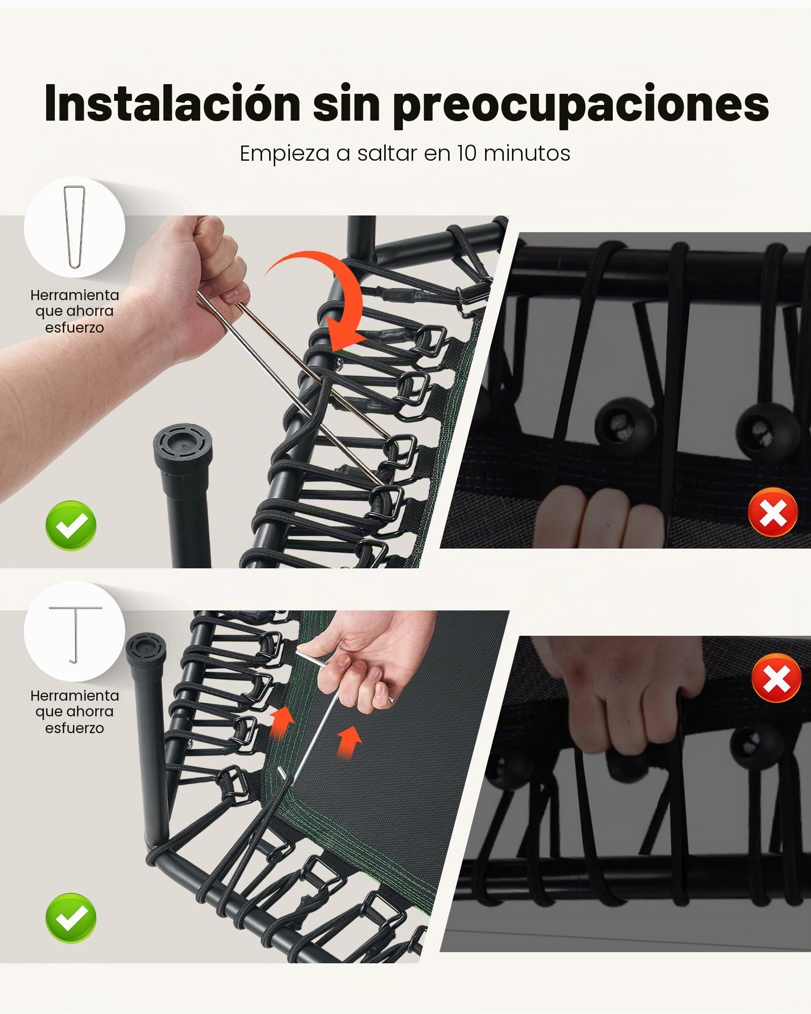 VEVOR Trampolín de Fitness 138,5 cm, Cama Elástica Capacidad Máxima de 205 kg, con 3 Niveles de Altura Ajustable, Mango de Espuma, Trampolín de Rebote Estable y Silencioso, para Adultos, Interiores