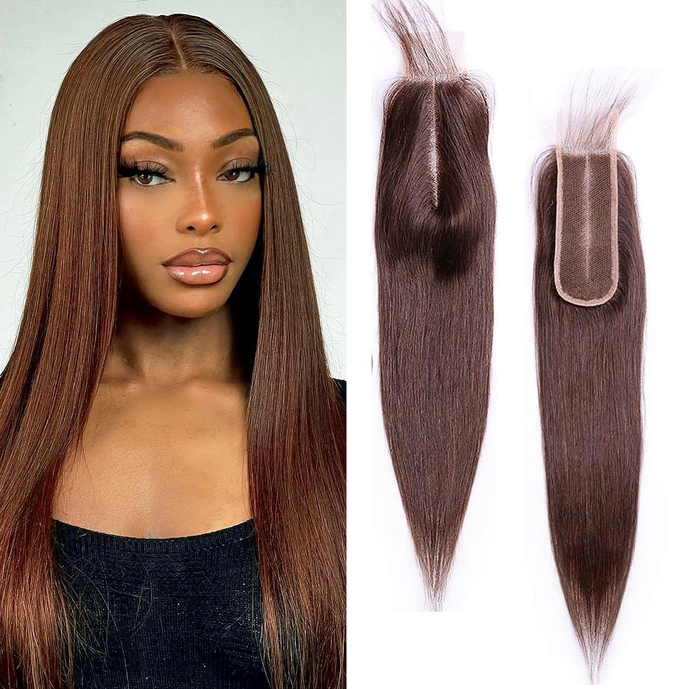 2x6 Chocolate Brown Closure Brazilian Virgin Human Hair Lace Closure Straight Middle Part 150% Density Hd Transparent Lace With Baby Hair 18 Inch