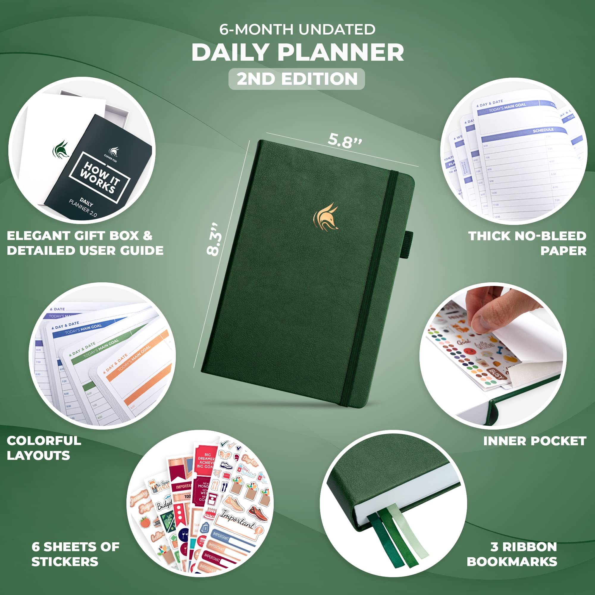 Clever Fox Daily Planner 2nd Edition, Undated Time Block Task Organizer with Hourly Schedule & To-do list, A5 - Image 2