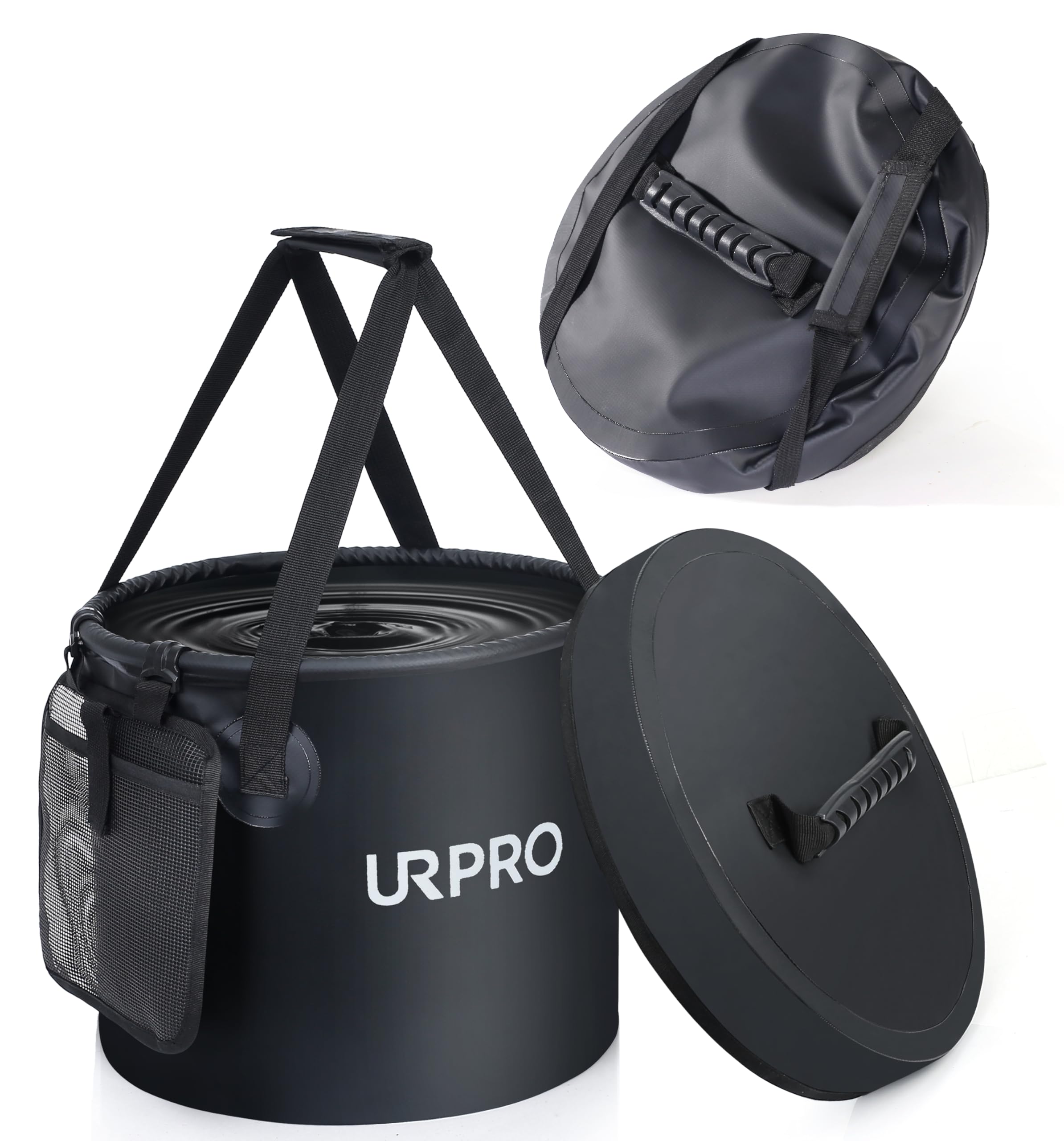 URPRO Collapsible Bucket, 20L Folding Water bucket Lightweight Portable for Fishing, Camping, Outdoors, Picnic, Hiking, Beach, Car Wash, Garden (Black)