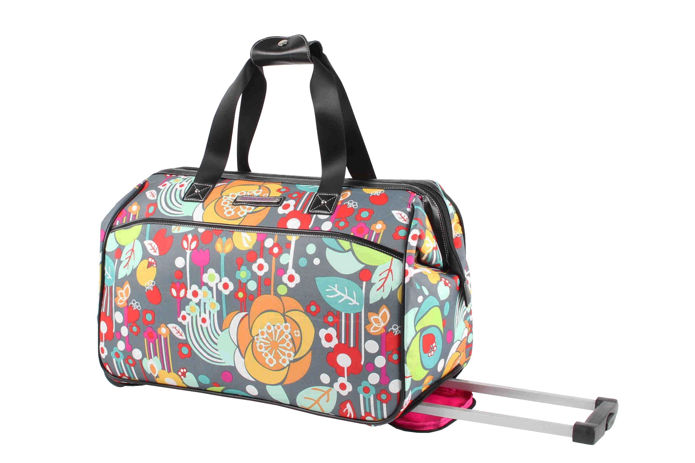 Lily Bloom Pattern 22 Inch Duffel Bag with 2-Rolling Wheels, Weekender Overnight Travel Lightweight Carry-On Suitcase For Women