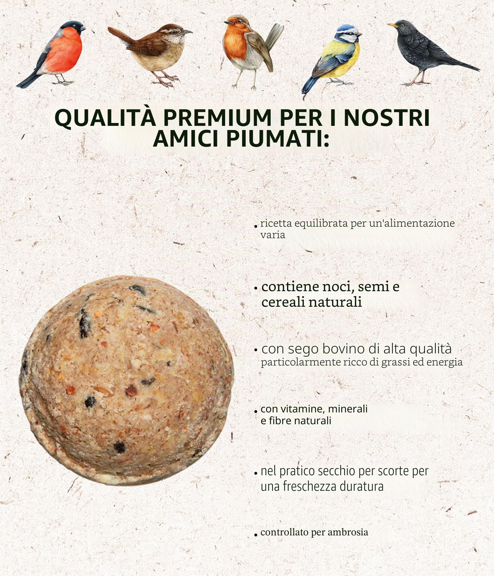Dehner Natura Mangime per uccelli selvatici palline cinciallegre con rete 30 pezzi 2,7 kg