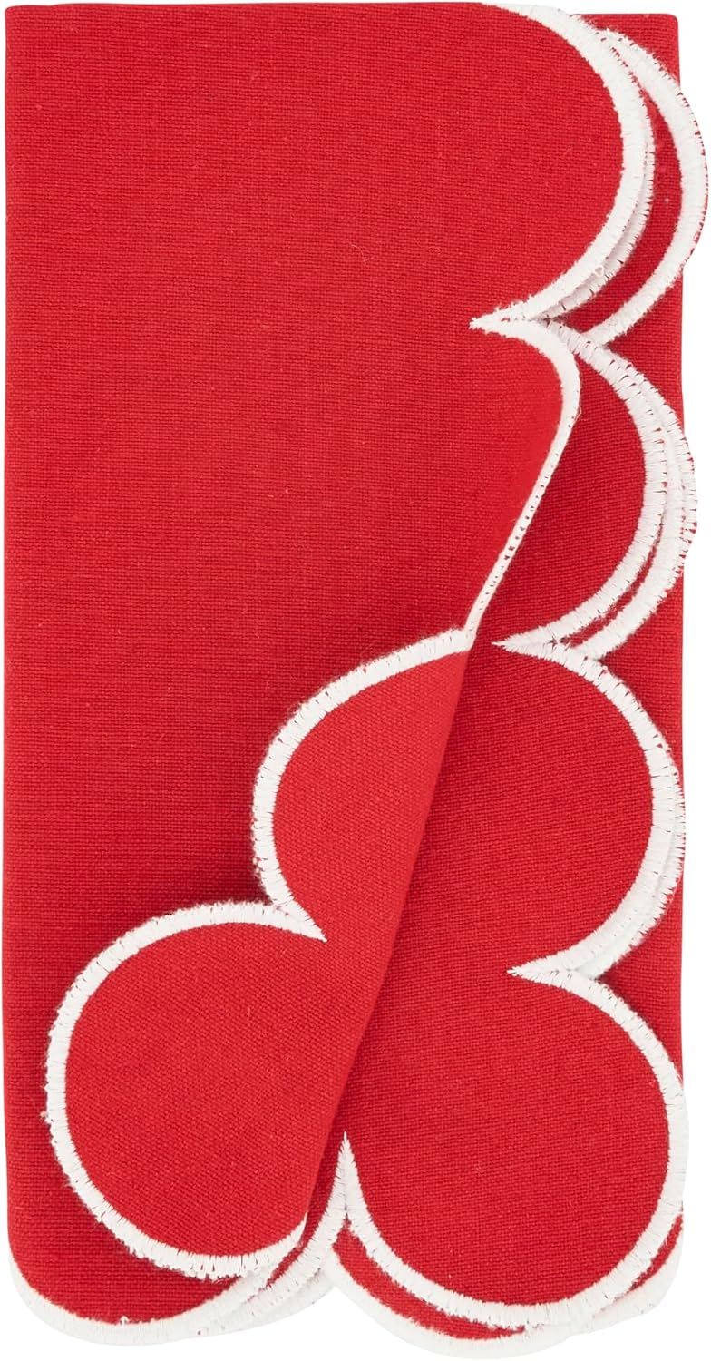 Saro Lifestyle Scalloped Hem Napkin (Set of 4), Red, 20"