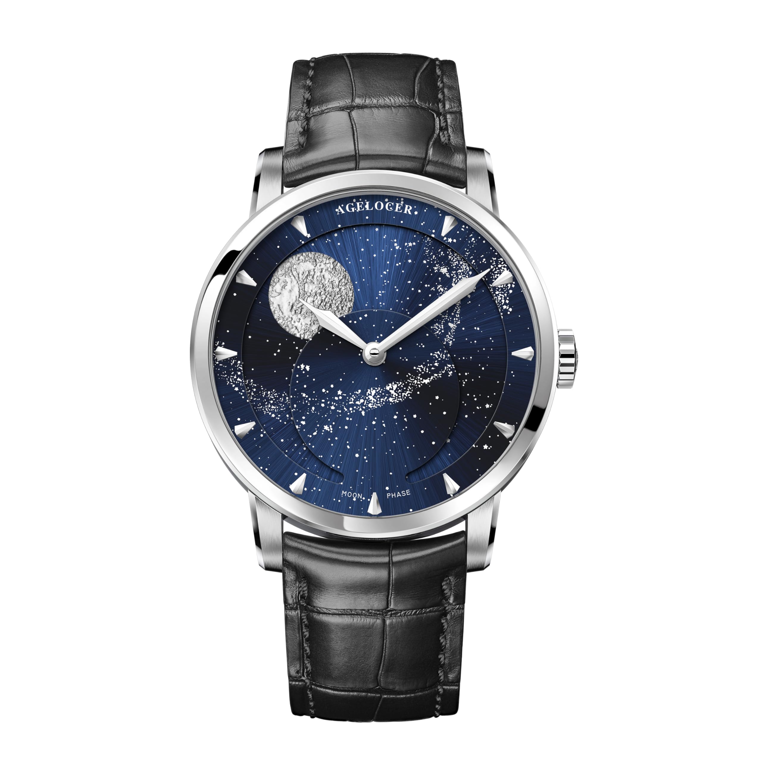 AGELOCER Luxury Automatic Mechanical Watch Original Men Watch with 3D Moon Phase Watch Dial Tourbillon Skeleton Men's Wrist Watch for Business, Dating, Casual