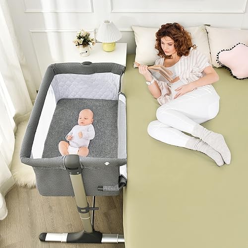 BABY JOY Cuna junto a la cama para bebé, cuna portátil de viaje con moisés lateral con bolsa de transporte, moisés para recién nacidos a bebés, cuna