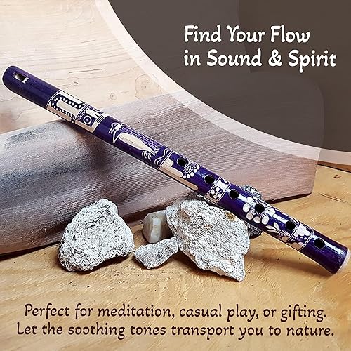 Miniatura 16 de Flauta de madera de bambú de colores nativos tribales con patrón de flauta de viento de madera, regalos hechos a mano, instrumentos musicales