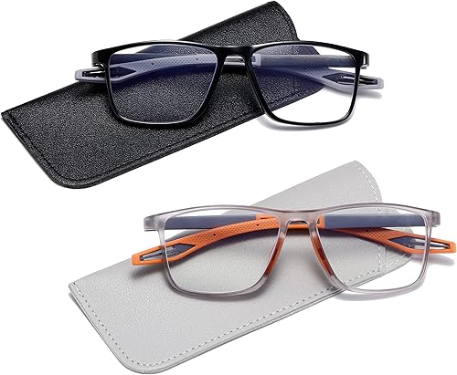 Miniatura 3 de Gafas de lectura para hombre, 2 pares, estilo deportivo, cómodas y flexibles, con bloqueo de luz azul, lectores para hombres