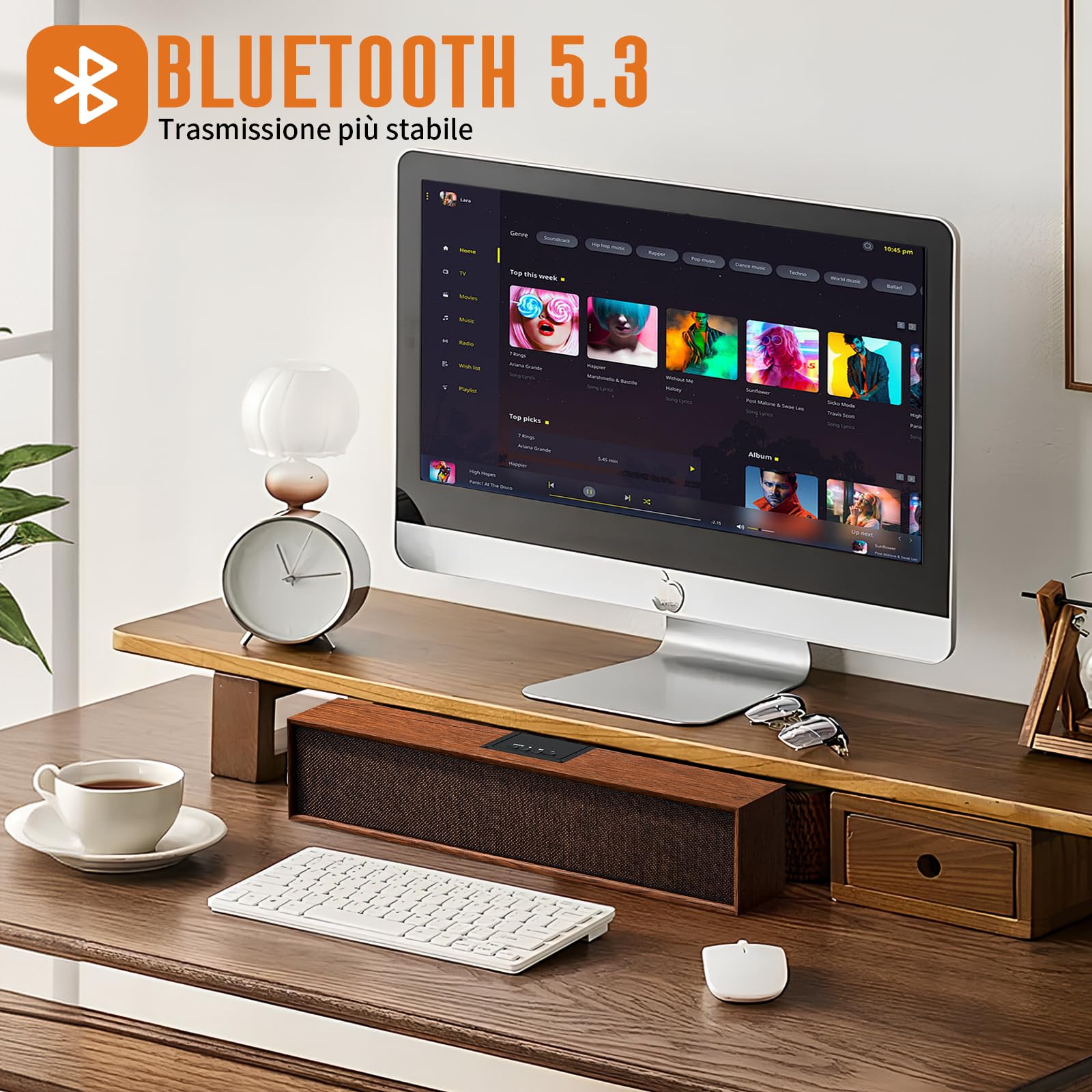 Altoparlanti per computer Bluetooth - Sound Bar in legno con connettività Bluetooth 5.3 e USB | Compatibilità universale per PC, desktop, laptop, monitor, tablet e smartphone