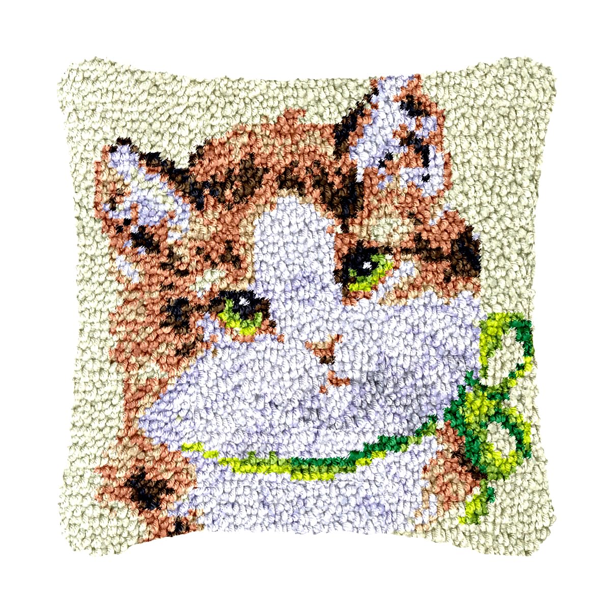 bositigo Cat Latch Hook Pillow Kit for Adults &amp; Kids, DIY Pre-Printed Canvas Craft, 17x17 Inch Decorative Cover for Sofa Cushions, Bedroom Decor (Cat Pattern 13)