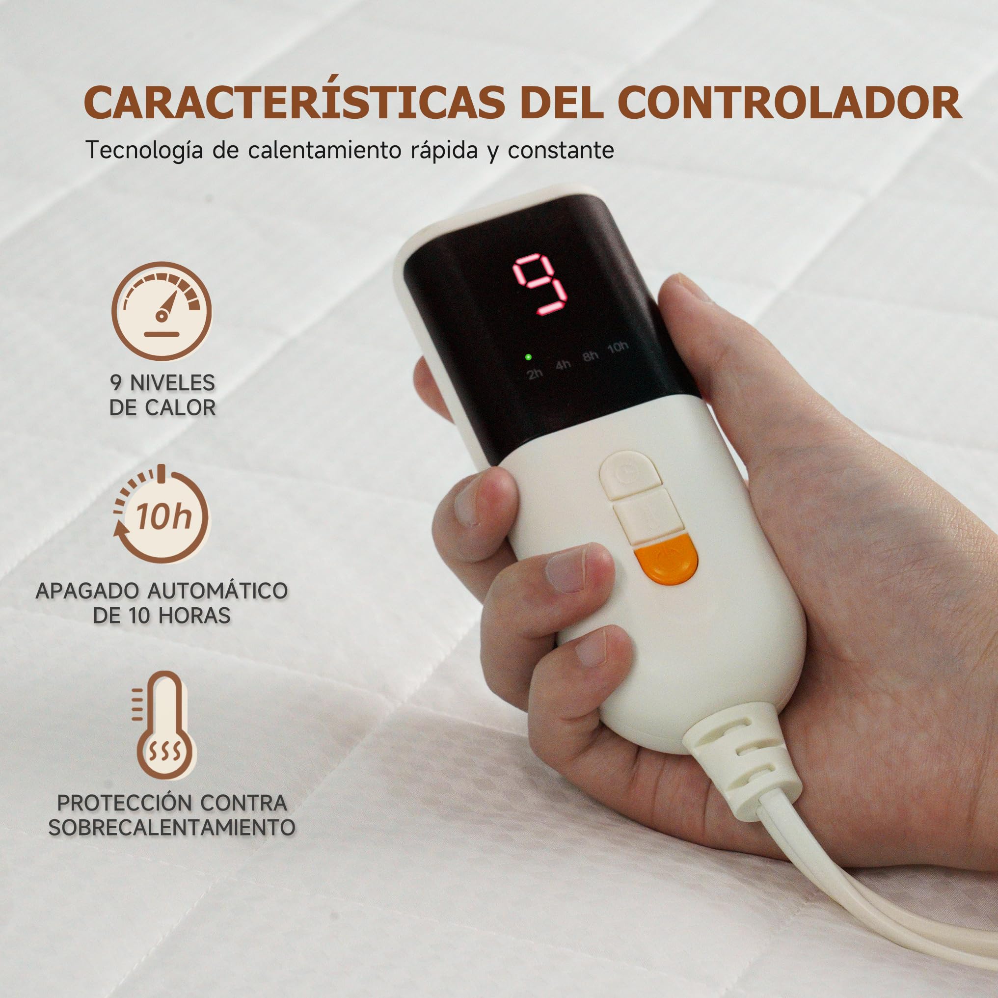 GOTCOZY Manta Eléctrica Calefacción bajo la Cama 140cm x 200cm | 9 Niveles de Calor,10H Apagado Automático,Protector de Colchón Calefactable Calor en Calentamiento Rápido,Lavable a Máquina