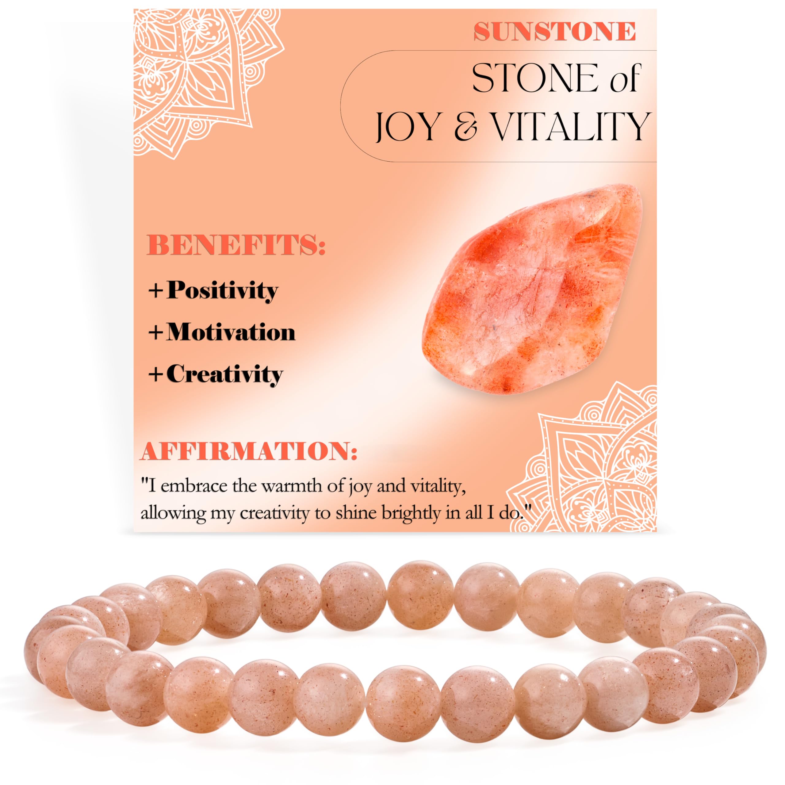 BiveiSunstone - Joy & Vitality - 6mm Beaded Bracelets for Women Handmade Semi Precious Natural Stone Stretch Elastic Jewelry Yoga Protection Gifts