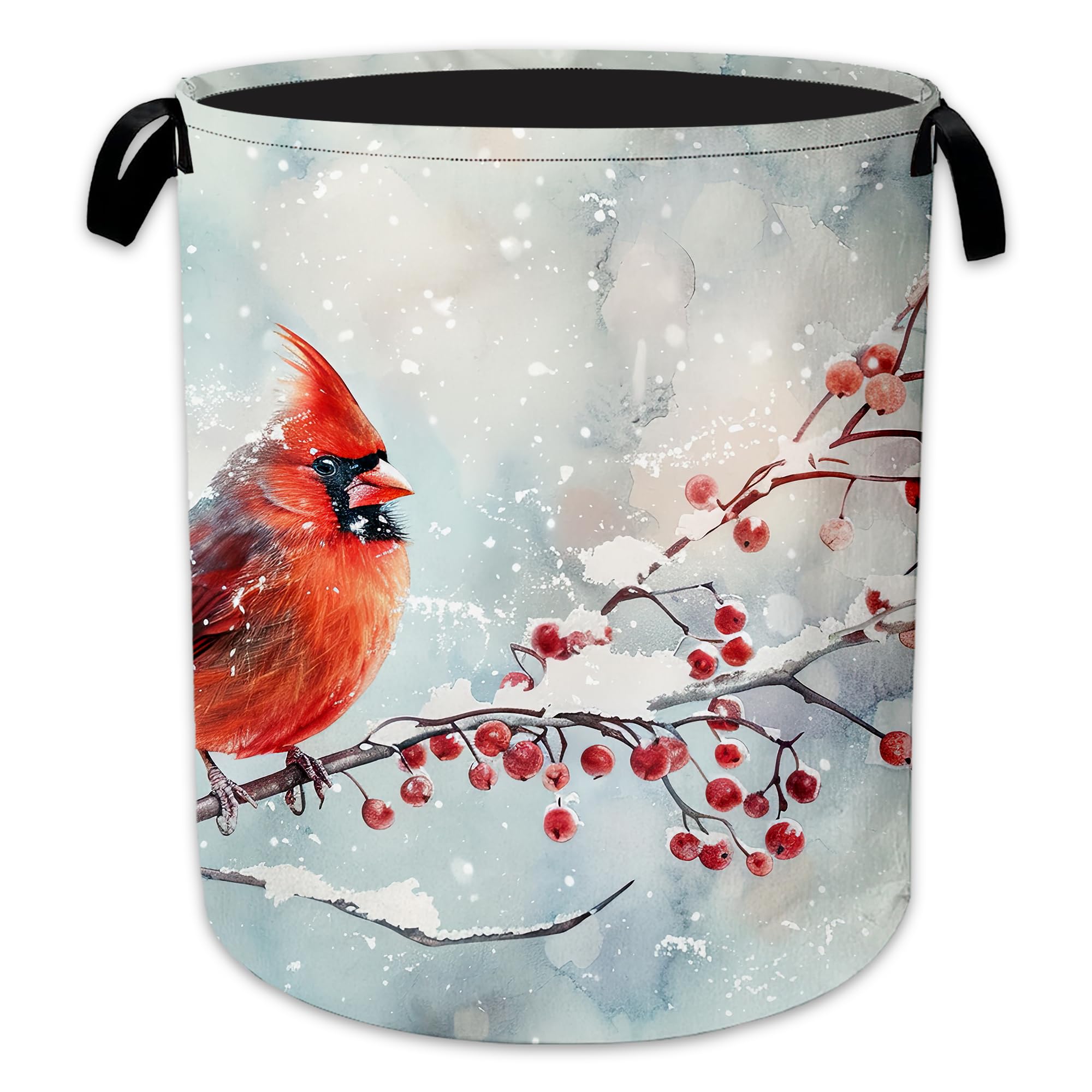 Cardinal Bird Laundry Basket Oxford Cloth Winter Berry Laundry Hamper With Handle Foldable Portable Clothes Storage Basket Storage Bag For Laundry Room/Bathroom/Bedroom/Dormitory 20.8"x16"